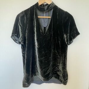 Madewell Black Velvet Keyhole Mock Neck Blouse